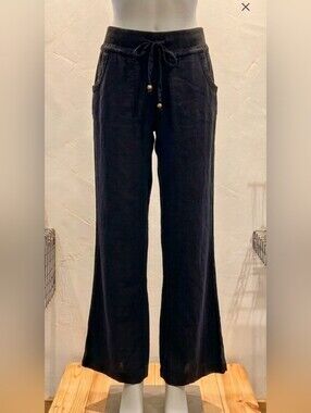 *Women"s Black Wide-Leg Drawstring Pants Waist 17" INSEAM 31"
